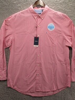 Izod Men's Breeze COOL FX Pink Blue Plaid Long Sleeve Button Up Shirt Medium
